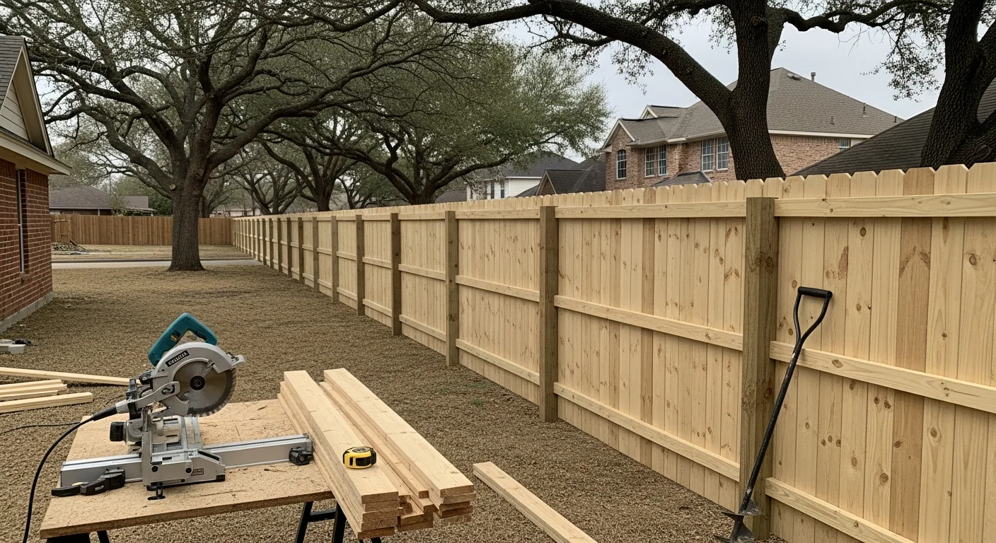 New residential fence installation in backyard