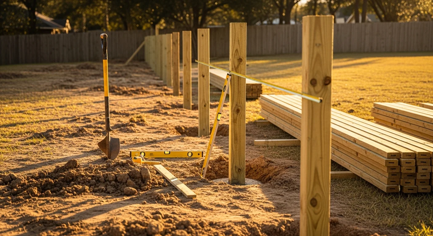 A newly installed wood privacy fence along the backyard property line of a Richmond, VA home. The fence panels are evenly set with a latched gate visible on the left side.