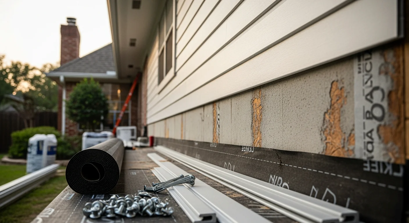 Freshly installed siding on a two-story Richmond home with clean panel lines and updated trim around windows and corners. The exterior shows a complete replacement with no visible gaps or warping along the wall surface.