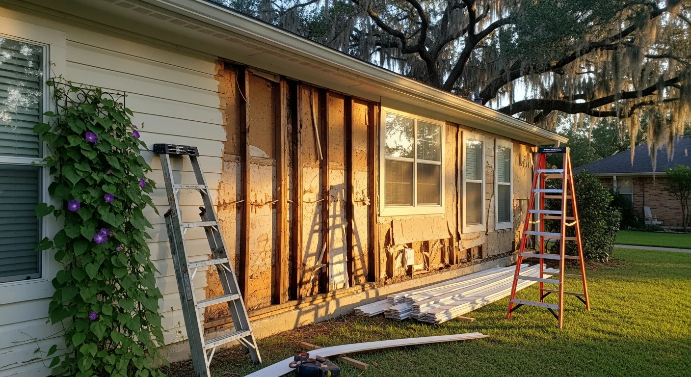 A Richmond home exterior showing freshly repaired siding panels with clean seams and no visible cracking or warping. The repaired section blends with the surrounding panels on a residential street.